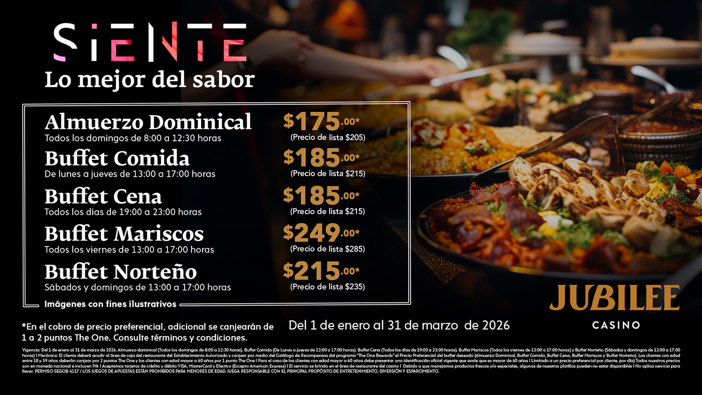Disfruta ​los precios preferenciales en nuestros buffets
